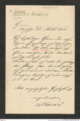 Nachlass Franz Steindachner, Brief von R. Tancré an Rebel (08.12.1905), Inv.Nr. 535.01, Seite 1